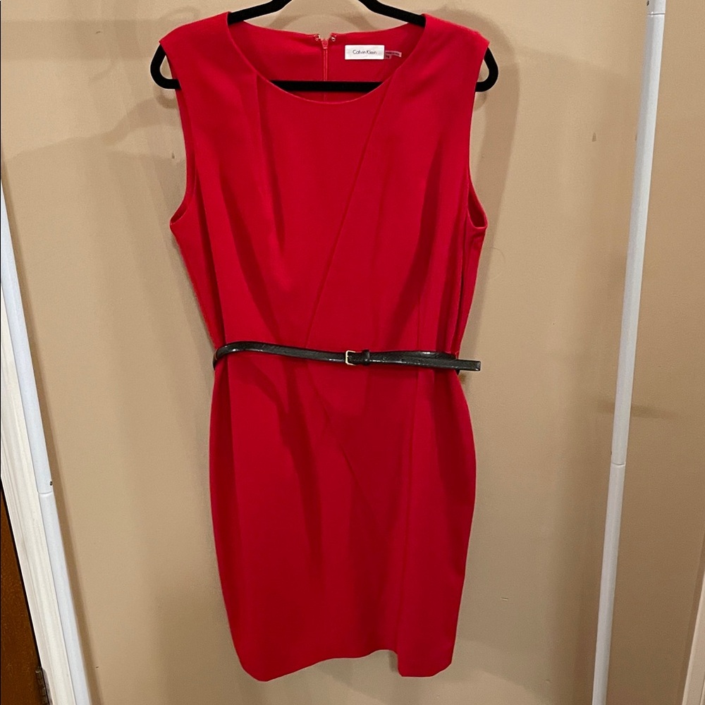 Calvin Klein Vibrant Red Midi Dress With Belt